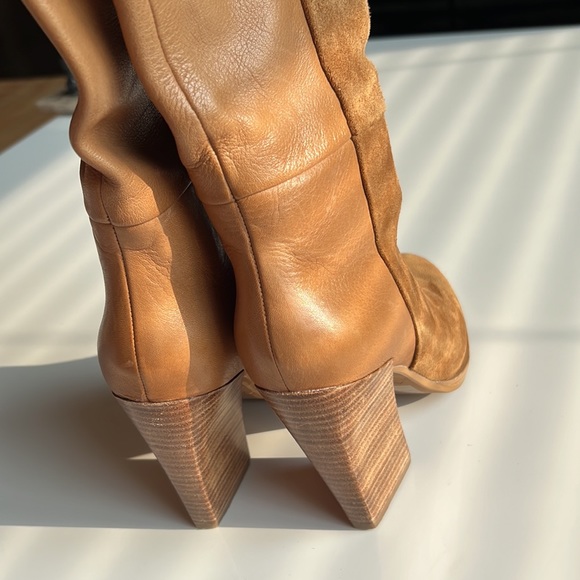 ALDO Boots leather & suede buttery soft knee high pull on camel - Picture 5 of 11